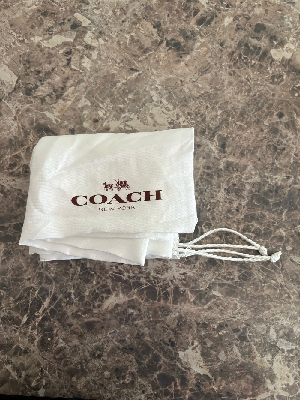 Coach White Dust Bag with Brown Logo and Drawstring